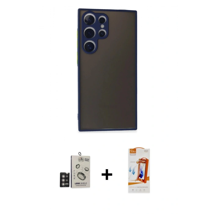 MARSİLYAN™- Galaxy S24 Ultra Kılıf Ahenk Çizgi Serisi - Siyah AutoKit 5in1 Fiber Polymer Nano Ekran Koruyucu + Bilvis Titan Kamera Lens - DNMR