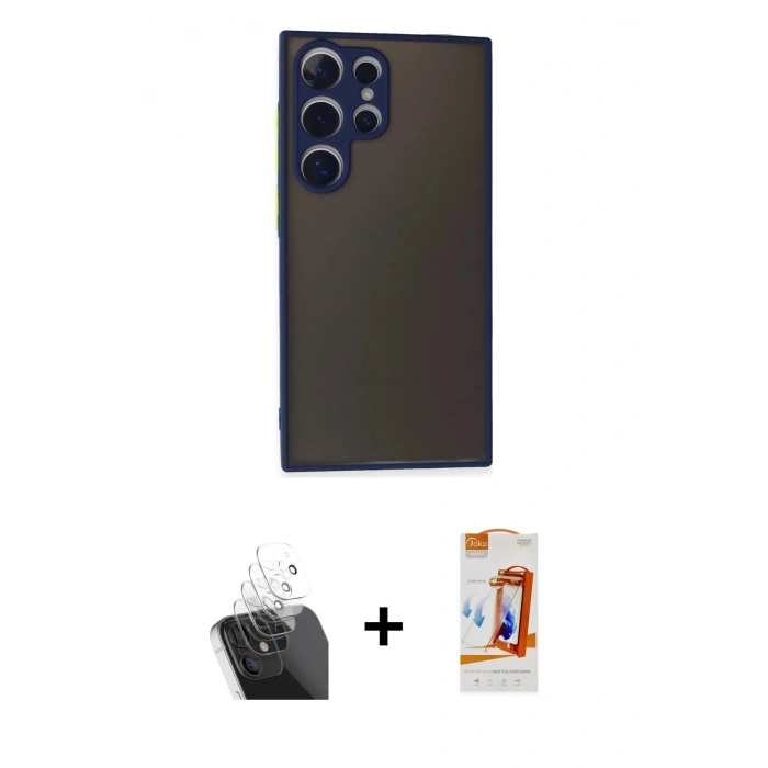 MARSİLYAN™- Galaxy S24 Ultra Kılıf Ahenk Çizgi Serisi - Siyah AutoKit 5in1 Fiber Polymer Nano Ekran Koruyucu + Kamera Lens Koruma Cam - SF