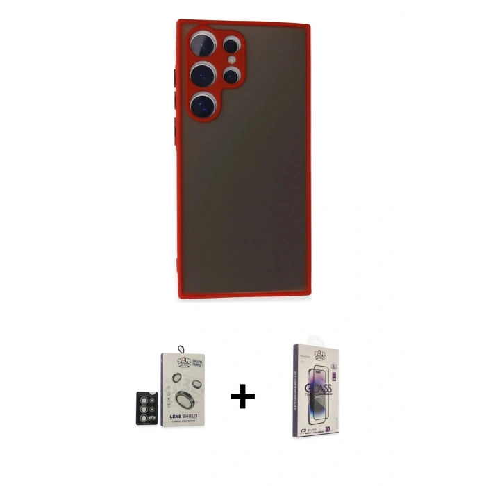 MARSİLYAN™- Galaxy S24 Ultra Kılıf Ahenk Çizgi Serisi - Siyah Bilvis 3D Cam Ekran Koruyucu + Bilvis Titan Kamera Lens - DNMR