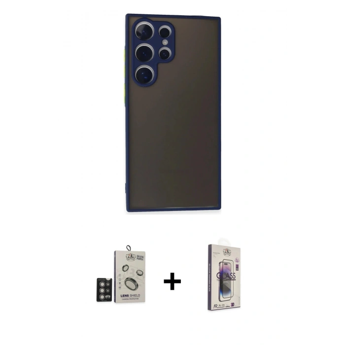 MARSİLYAN™- Galaxy S24 Ultra Kılıf Ahenk Çizgi Serisi - Siyah Bilvis 3D Cam Ekran Koruyucu + Bilvis Titan Kamera Lens - DNMR