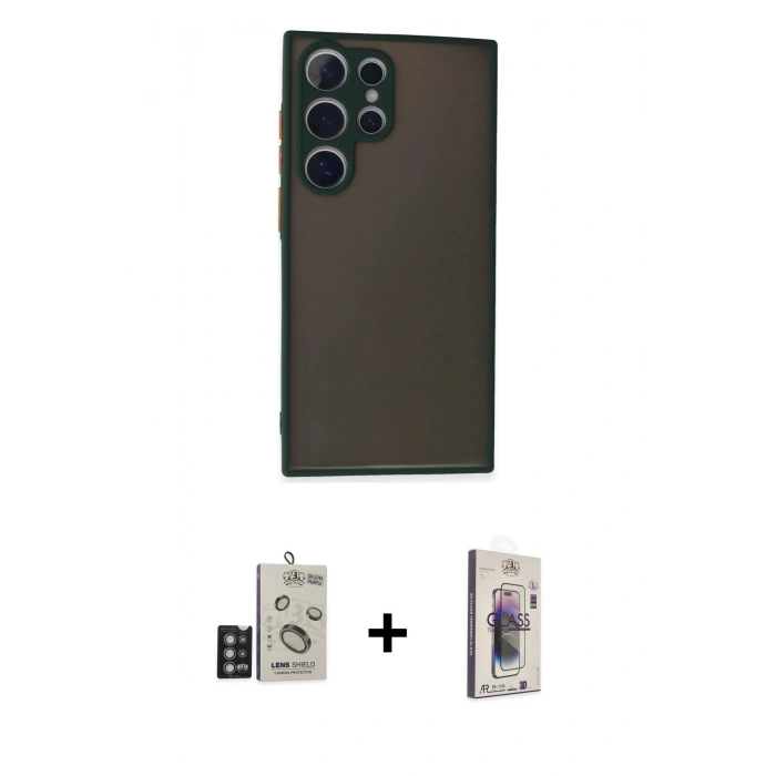 MARSİLYAN™- Galaxy S24 Ultra Kılıf Ahenk Çizgi Serisi - Siyah Bilvis 3D Cam Ekran Koruyucu + Bilvis Titan Kamera Lens - DNMR