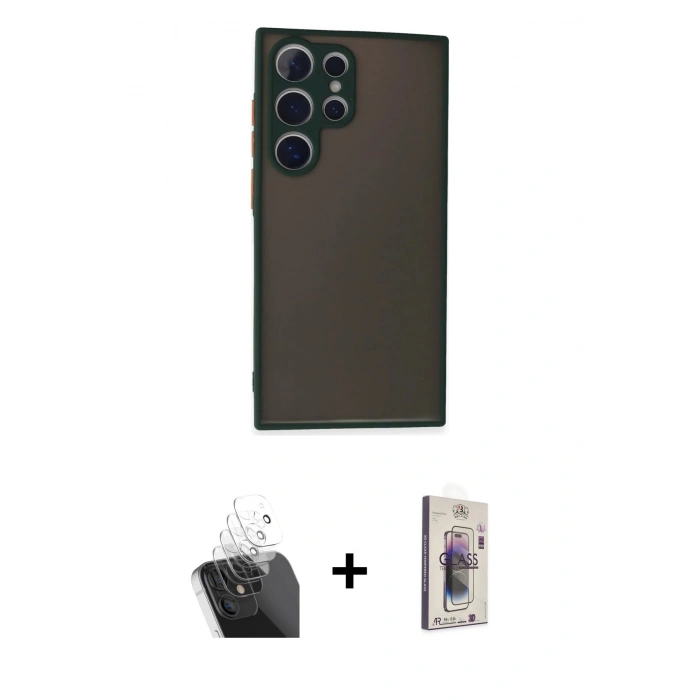 MARSİLYAN™- Galaxy S24 Ultra Kılıf Ahenk Çizgi Serisi - Siyah Bilvis 3D Cam Ekran Koruyucu + Kamera Lens Koruma Cam - SF