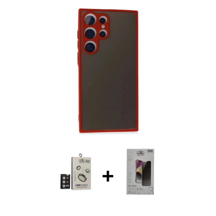MARSİLYAN™- Galaxy S24 Ultra Kılıf Ahenk Çizgi Serisi - Siyah Bilvis Hayalet Cam Ekran Koruyucu + Bilvis Titan Kamera Lens - DNMR