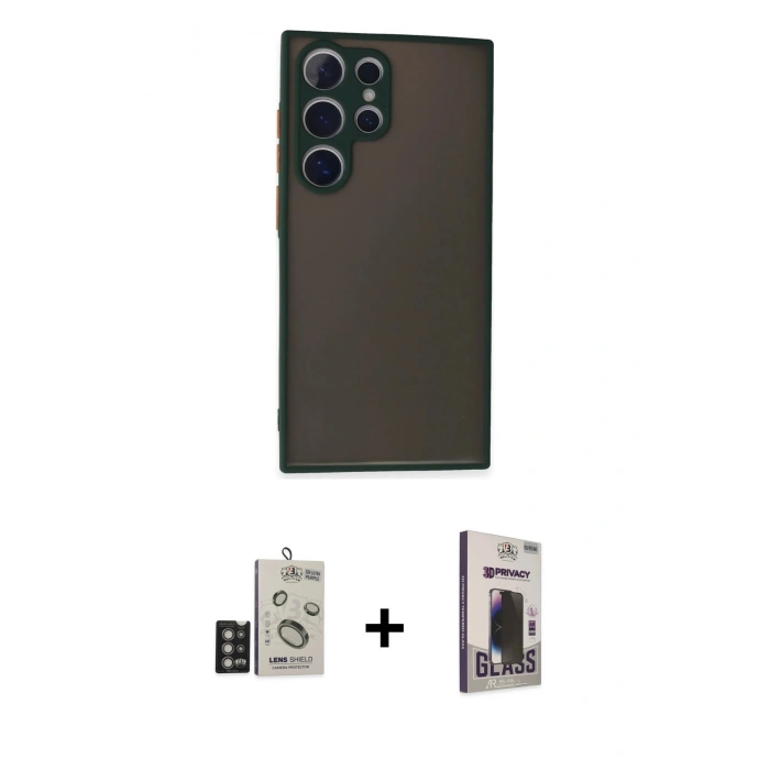 MARSİLYAN™- Galaxy S24 Ultra Kılıf Ahenk Çizgi Serisi - Siyah Bilvis Hayalet Cam Ekran Koruyucu + Bilvis Titan Kamera Lens - DNMR