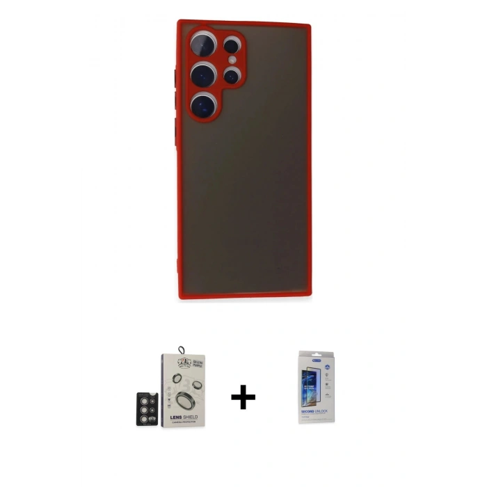 MARSİLYAN™- Galaxy S24 Ultra Kılıf Ahenk Çizgi Serisi - Siyah Durable Full Glue Curved Cam + Bilvis Titan Kamera Lens - DNMR