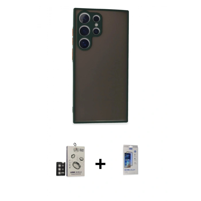MARSİLYAN™- Galaxy S24 Ultra Kılıf Ahenk Çizgi Serisi - Siyah Durable Full Glue Curved Cam + Bilvis Titan Kamera Lens - DNMR