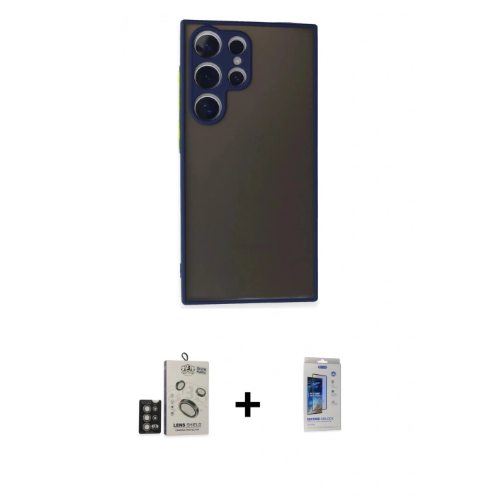 MARSİLYAN™- Galaxy S24 Ultra Kılıf Ahenk Çizgi Serisi - Siyah Durable Full Glue Curved Cam + Bilvis Titan Kamera Lens - DNMR