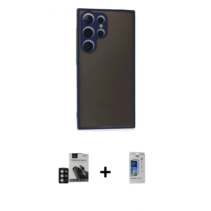 MARSİLYAN™- Galaxy S24 Ultra Kılıf Ahenk Çizgi Serisi - Siyah Durable Full Glue Curved Cam + PVD Metal Kamera Lens - DNMR