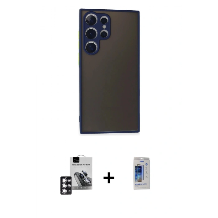 MARSİLYAN™- Galaxy S24 Ultra Kılıf Ahenk Çizgi Serisi - Siyah Durable Full Glue Curved Cam + PVD Metal Kamera Lens - PE