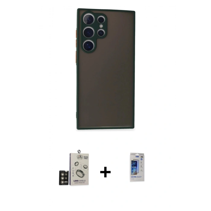 MARSİLYAN™- Galaxy S24 Ultra Kılıf Ahenk Çizgi Serisi - Siyah Durable Full Glue Curved Hayalet Cam + Bilvis Titan Kamera Lens - GD