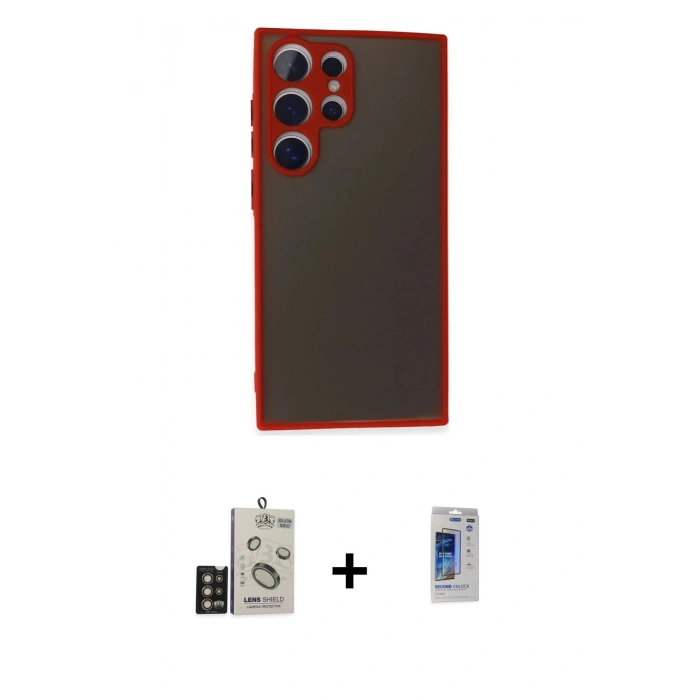 MARSİLYAN™- Galaxy S24 Ultra Kılıf Ahenk Çizgi Serisi - Siyah Durable Full Glue Curved Hayalet Cam + Bilvis Titan Kamera Lens - GD