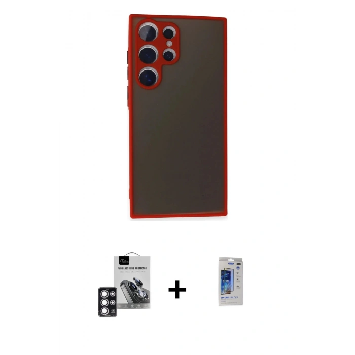 MARSİLYAN™- Galaxy S24 Ultra Kılıf Ahenk Çizgi Serisi - Siyah Durable Full Glue Curved Hayalet Cam + PVD Metal Kamera Lens - PE