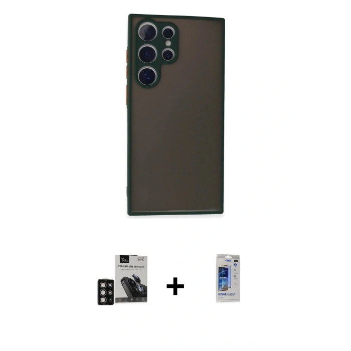 MARSİLYAN™- Galaxy S24 Ultra Kılıf Ahenk Çizgi Serisi - Siyah Durable Full Glue Curved Hayalet Cam + PVD Metal Kamera Lens - DNMR