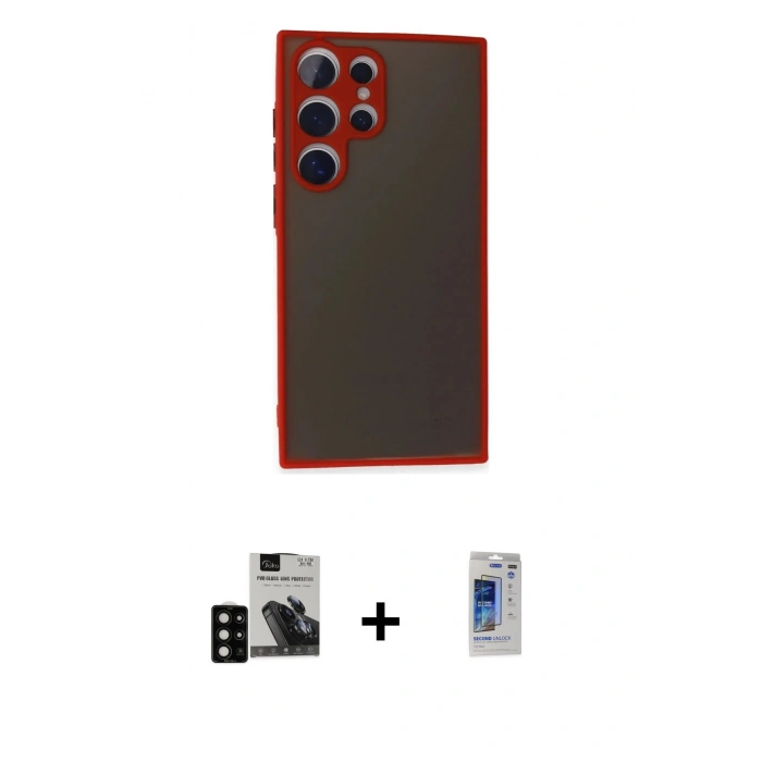 MARSİLYAN™- Galaxy S24 Ultra Kılıf Ahenk Çizgi Serisi - Siyah Durable Full Glue Curved Hayalet Cam + Siyah PVD Metal Kamera Lens