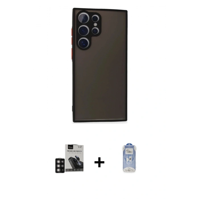 MARSİLYAN™- Galaxy S24 Ultra Kılıf Ahenk Çizgi Serisi - Siyah Joko Magic 5D Cam + PVD Metal Kamera Lens - DNMR