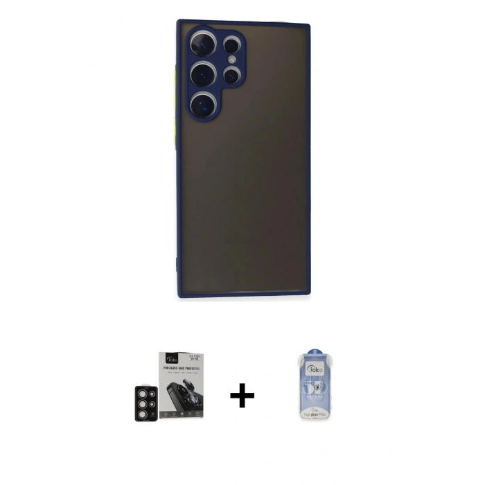 MARSİLYAN™- Galaxy S24 Ultra Kılıf Ahenk Çizgi Serisi - Siyah Joko Magic 5D Cam + PVD Metal Kamera Lens - DNMR