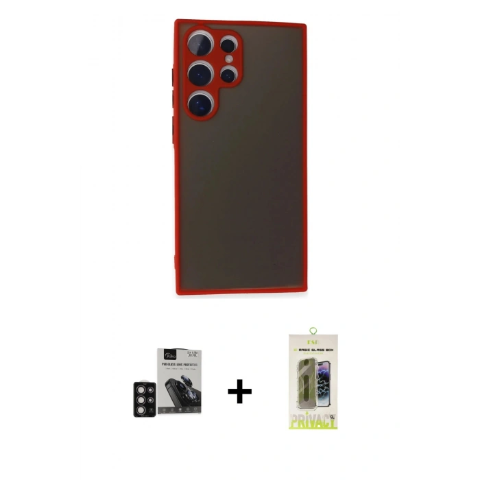 MARSİLYAN™- Galaxy S24 Ultra Kılıf Ahenk Çizgi Serisi - Siyah Joko Magic 5D Hayalet Cam + PVD Metal Kamera Lens - DNMR