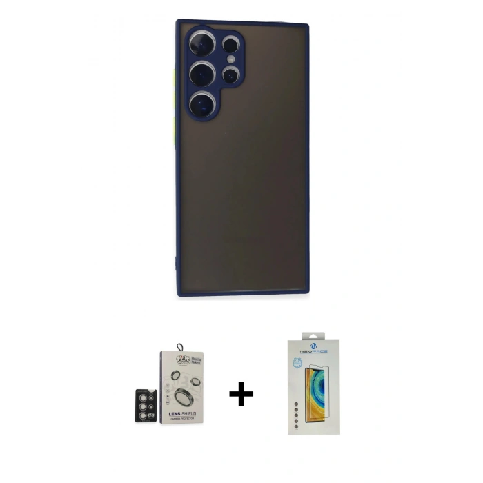 MARSİLYAN™- Galaxy S24 Ultra Kılıf Ahenk Çizgi Serisi - Siyah Polymer Nano Ekran Koruyucu + Bilvis Titan Kamera Lens - DNMR