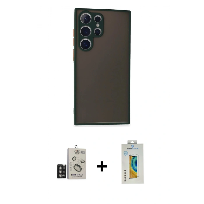 MARSİLYAN™- Galaxy S24 Ultra Kılıf Ahenk Çizgi Serisi - Siyah Polymer Nano Ekran Koruyucu + Bilvis Titan Kamera Lens - DNMR