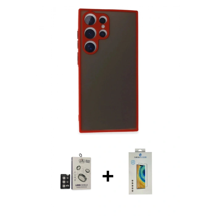 MARSİLYAN™- Galaxy S24 Ultra Kılıf Ahenk Çizgi Serisi - Siyah Polymer Nano Ekran Koruyucu + Bilvis Titan Kamera Lens - DNMR