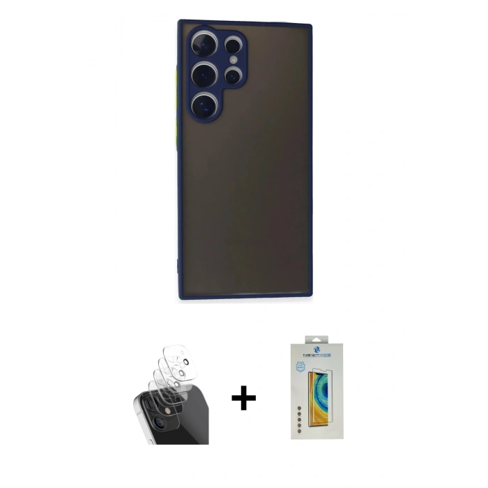 MARSİLYAN™- Galaxy S24 Ultra Kılıf Ahenk Çizgi Serisi - Siyah Polymer Nano Ekran Koruyucu + Kamera Lens Koruma Cam - SF