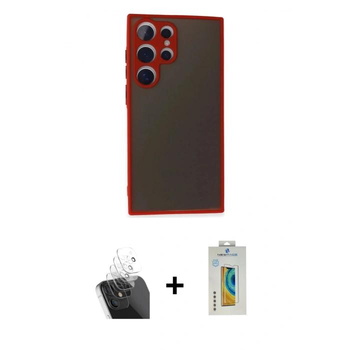 MARSİLYAN™- Galaxy S24 Ultra Kılıf Ahenk Çizgi Serisi - Siyah Polymer Nano Ekran Koruyucu + Kamera Lens Koruma Cam - SF