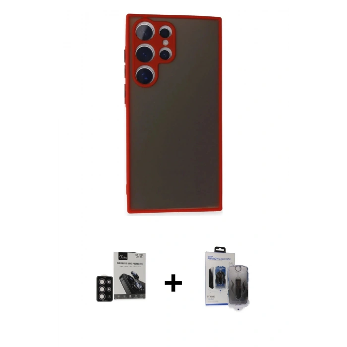 MARSİLYAN™- Galaxy S24 Ultra Kılıf Ahenk Çizgi Serisi - Siyah Vanessa Magic Hayalet Cam + PVD Metal Kamera Lens - DNMR