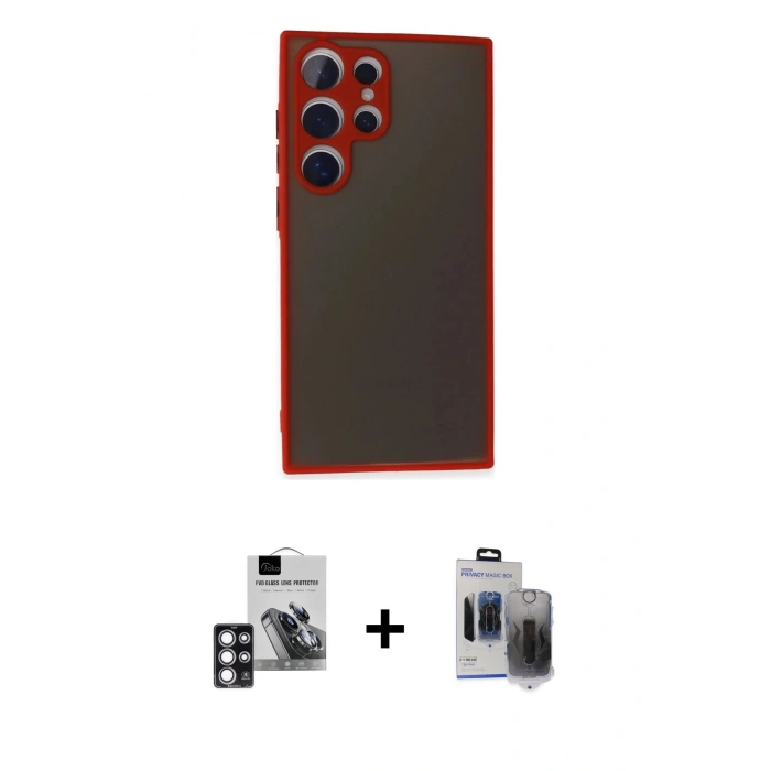 MARSİLYAN™- Galaxy S24 Ultra Kılıf Ahenk Çizgi Serisi - Siyah Vanessa Magic Hayalet Cam + PVD Metal Kamera Lens - PE