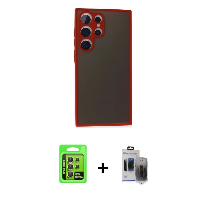 MARSİLYAN™- Galaxy S24 Ultra Kılıf Ahenk Çizgi Serisi - Siyah Vanessa Magic Hayalet Cam + Raze Metal Kamera Lens - SI