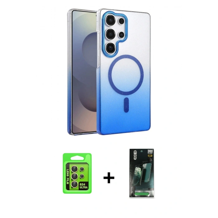 MARSİLYAN™- Galaxy S24 Ultra Kılıf Ahenk Doku Özel Seri - Şeffaf 360 Full Body Arka Koruyucu + Raze Metal Kamera Lens - SI