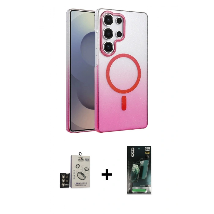 MARSİLYAN™- Galaxy S24 Ultra Kılıf Ahenk Doku Özel Seri - Siyah 360 Mat Full Body Arka Koruyucu + Bilvis Titan Kamera Lens - GD