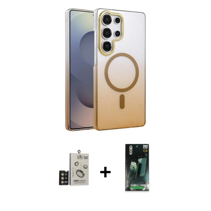 MARSİLYAN™- Galaxy S24 Ultra Kılıf Ahenk Doku Özel Seri - Siyah 360 Mat Full Body Arka Koruyucu + Bilvis Titan Kamera Lens - GD