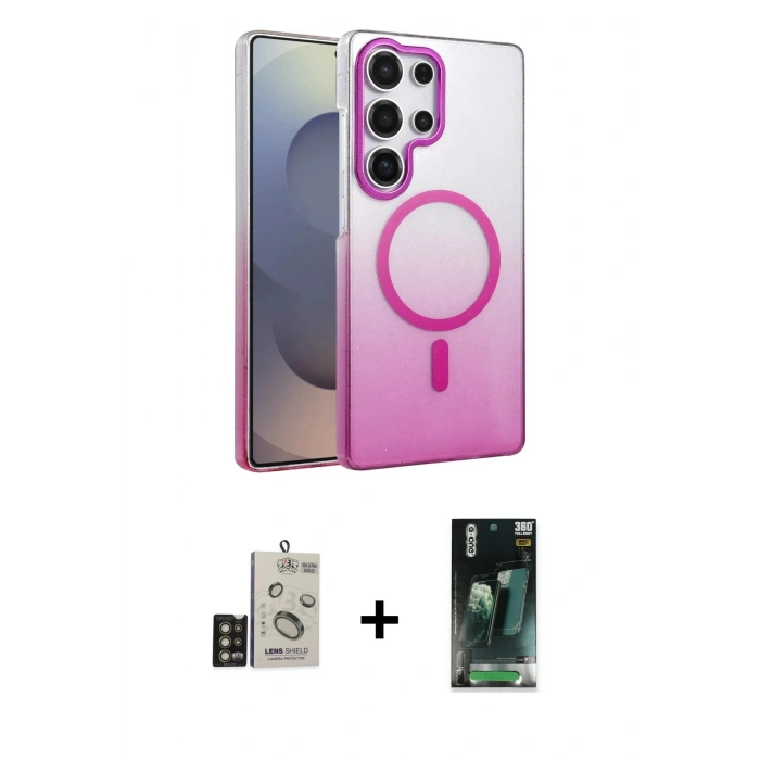 MARSİLYAN™- Galaxy S24 Ultra Kılıf Ahenk Doku Özel Seri - Siyah 360 Mat Full Body Arka Koruyucu + Bilvis Titan Kamera Lens - GD