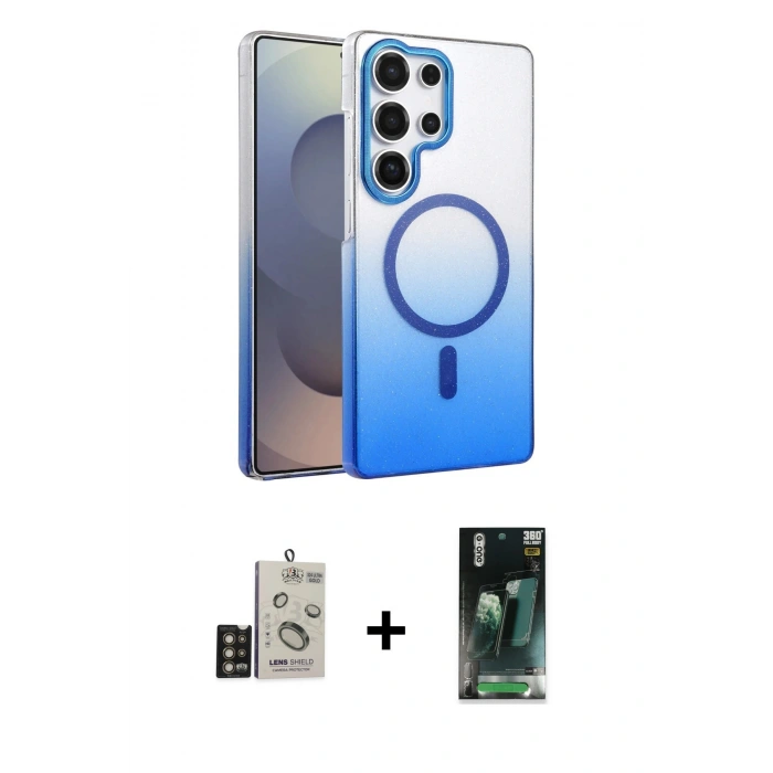 MARSİLYAN™- Galaxy S24 Ultra Kılıf Ahenk Doku Özel Seri - Siyah 360 Mat Full Body Arka Koruyucu + Bilvis Titan Kamera Lens - GD
