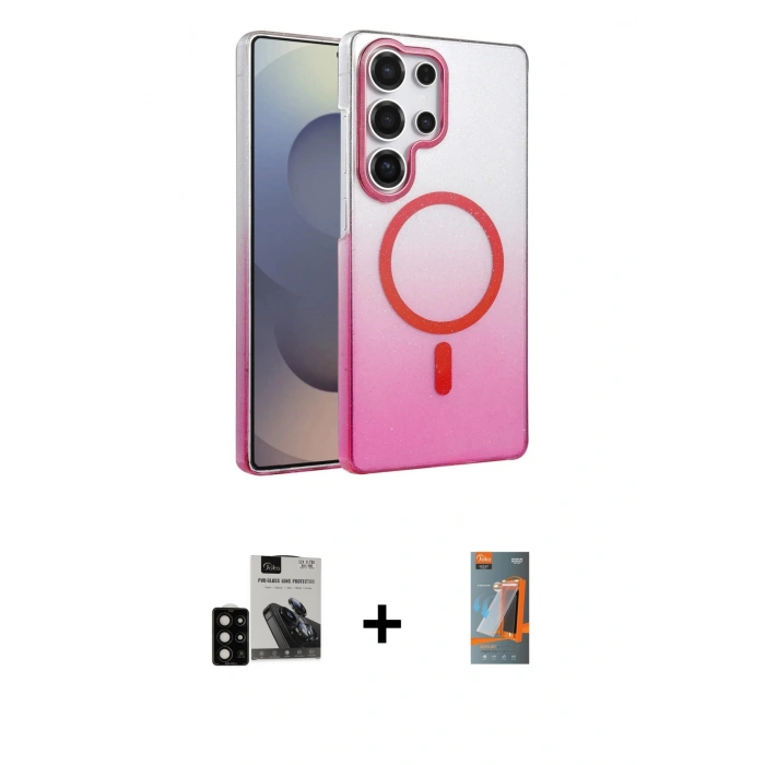 MARSİLYAN™- Galaxy S24 Ultra Kılıf Ahenk Doku Özel Seri - Siyah AutoKit 5in1 Fiber Hayalet Polymer Nano Ekran Koruyucu + PVD Metal Kamera Lens - SH