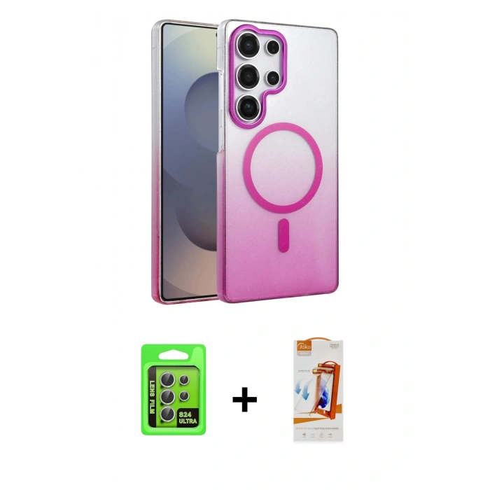 MARSİLYAN™- Galaxy S24 Ultra Kılıf Ahenk Doku Özel Seri - Siyah AutoKit 5in1 Fiber Polymer Nano Ekran Koruyucu + Raze Metal Kamera Lens - GS
