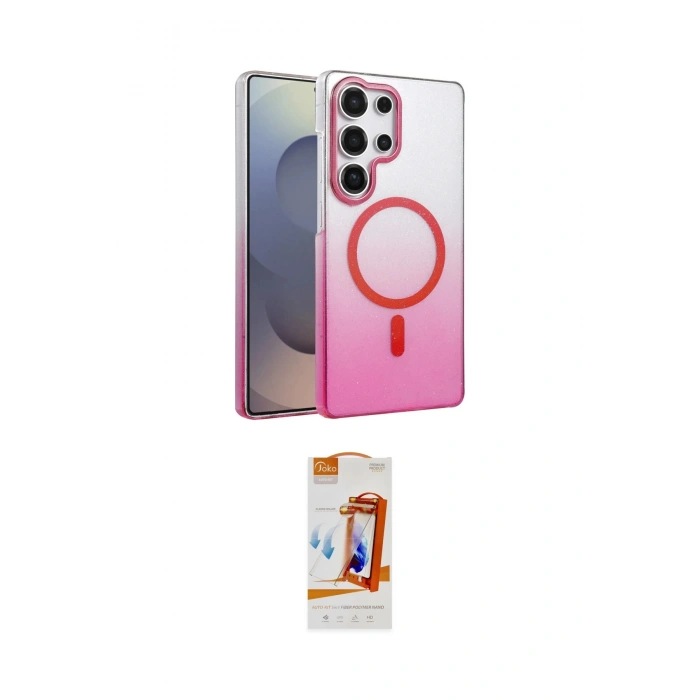 MARSİLYAN™- Galaxy S24 Ultra Kılıf Ahenk Doku Özel Seri - Siyah AutoKit 5in1 Fiber Polymer Nano Ekran Koruyucu