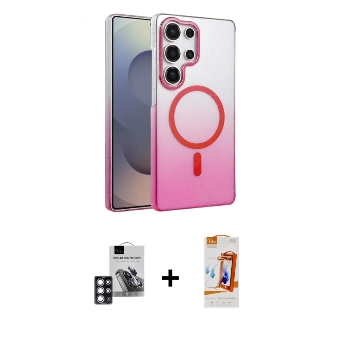 MARSİLYAN™- Galaxy S24 Ultra Kılıf Ahenk Doku Özel Seri - Siyah AutoKit 5in1 Fiber Polymer Nano Ekran Koruyucu + PVD Metal Kamera Lens - PE