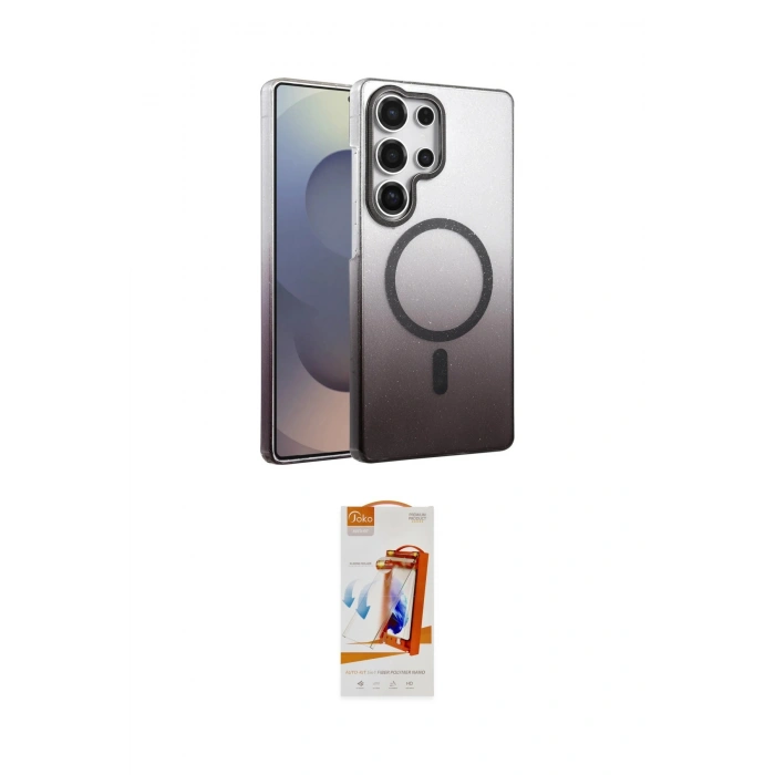 MARSİLYAN™- Galaxy S24 Ultra Kılıf Ahenk Doku Özel Seri - Siyah AutoKit 5in1 Fiber Polymer Nano Ekran Koruyucu