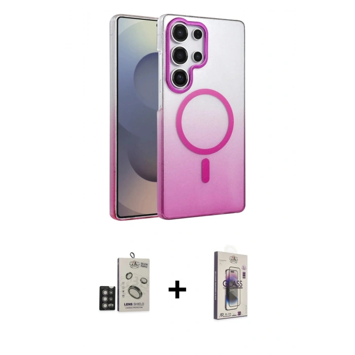 MARSİLYAN™- Galaxy S24 Ultra Kılıf Ahenk Doku Özel Seri - Siyah Bilvis 3D Cam Ekran Koruyucu + Bilvis Titan Kamera Lens - DNMR