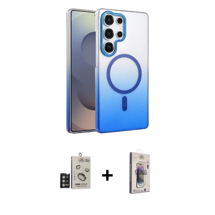 MARSİLYAN™- Galaxy S24 Ultra Kılıf Ahenk Doku Özel Seri - Siyah Bilvis 3D Cam Ekran Koruyucu + Bilvis Titan Kamera Lens - DNMR