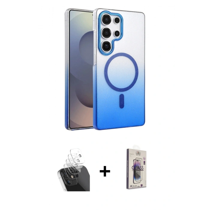 MARSİLYAN™- Galaxy S24 Ultra Kılıf Ahenk Doku Özel Seri - Siyah Bilvis 3D Cam Ekran Koruyucu + Kamera Lens Koruma Cam - SF