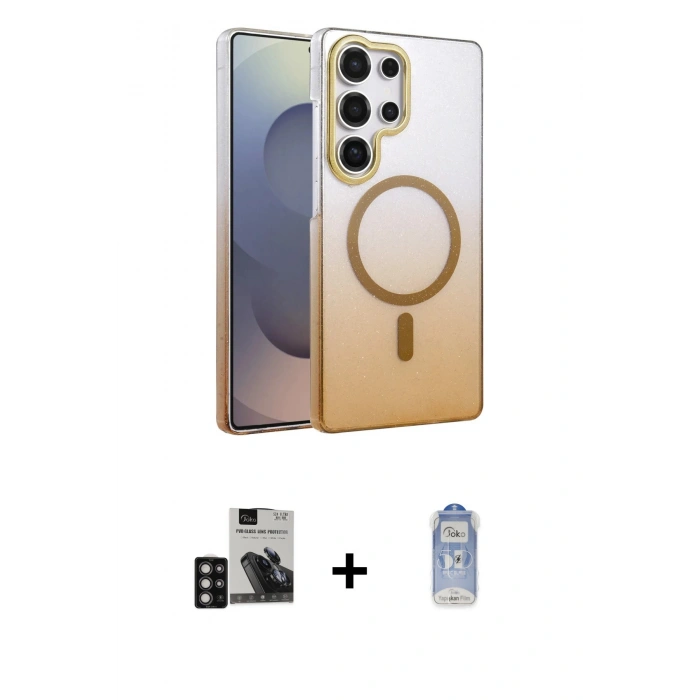 MARSİLYAN™- Galaxy S24 Ultra Kılıf Ahenk Doku Özel Seri - Siyah Joko Magic 5D Cam + PVD Metal Kamera Lens - DNMR