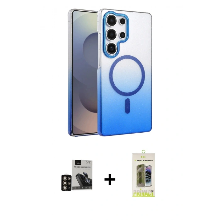 MARSİLYAN™- Galaxy S24 Ultra Kılıf Ahenk Doku Özel Seri - Siyah Joko Magic 5D Hayalet Cam + PVD Metal Kamera Lens - GD