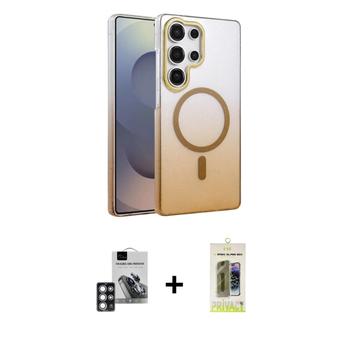 MARSİLYAN™- Galaxy S24 Ultra Kılıf Ahenk Doku Özel Seri - Siyah Joko Magic 5D Hayalet Cam + PVD Metal Kamera Lens - PE