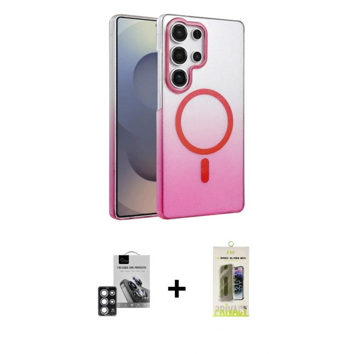 MARSİLYAN™- Galaxy S24 Ultra Kılıf Ahenk Doku Özel Seri - Siyah Joko Magic 5D Hayalet Cam + PVD Metal Kamera Lens - PE