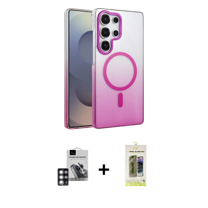 MARSİLYAN™- Galaxy S24 Ultra Kılıf Ahenk Doku Özel Seri - Siyah Joko Magic 5D Hayalet Cam + PVD Metal Kamera Lens - PE