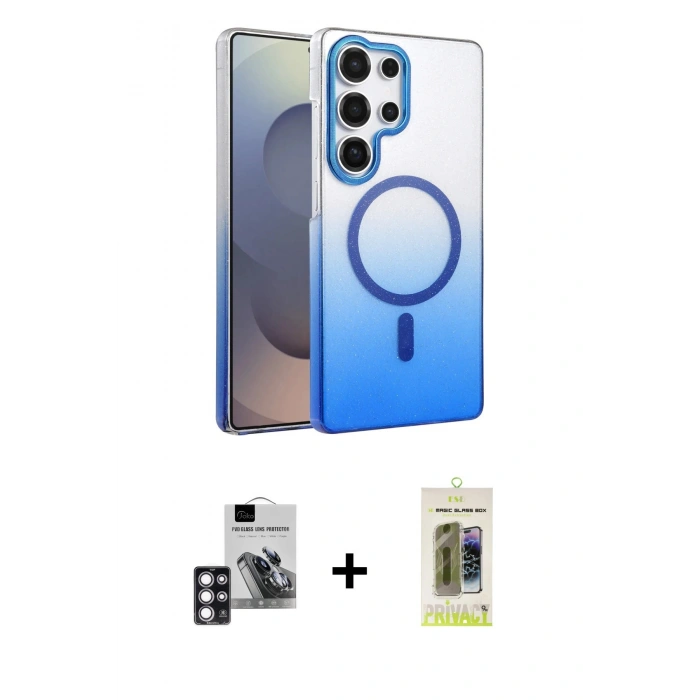 MARSİLYAN™- Galaxy S24 Ultra Kılıf Ahenk Doku Özel Seri - Siyah Joko Magic 5D Hayalet Cam + PVD Metal Kamera Lens - PE