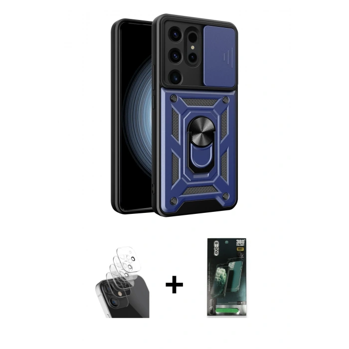 MARSİLYAN™- Galaxy S24 Ultra Kılıf Ahenk Klasik - Siyah 360 Mat Full Body Arka Koruyucu + Kamera Lens Koruma Cam - SF