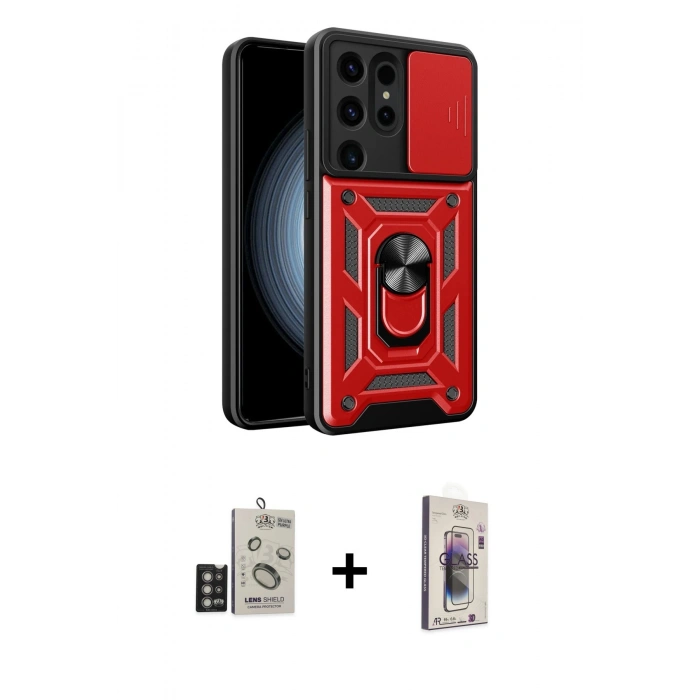 MARSİLYAN™- Galaxy S24 Ultra Kılıf Ahenk Klasik - Siyah Bilvis 3D Cam Ekran Koruyucu + Bilvis Titan Kamera Lens - DNMR